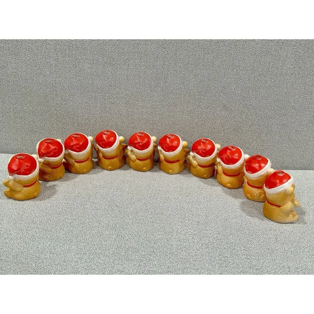 Lot Of 10 Vintage Christmas Teddy Bear Blow Mold Replacement Light Covers 3